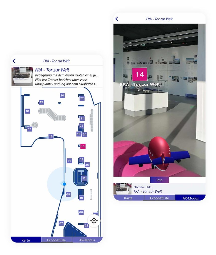 Zwei Screens mit Indoor-Navigation im Fraport