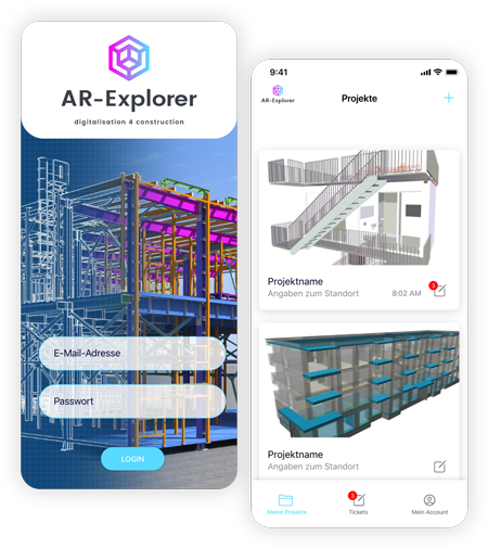 Zwei Screenschots von AR-Explorer auf dem Smartphone